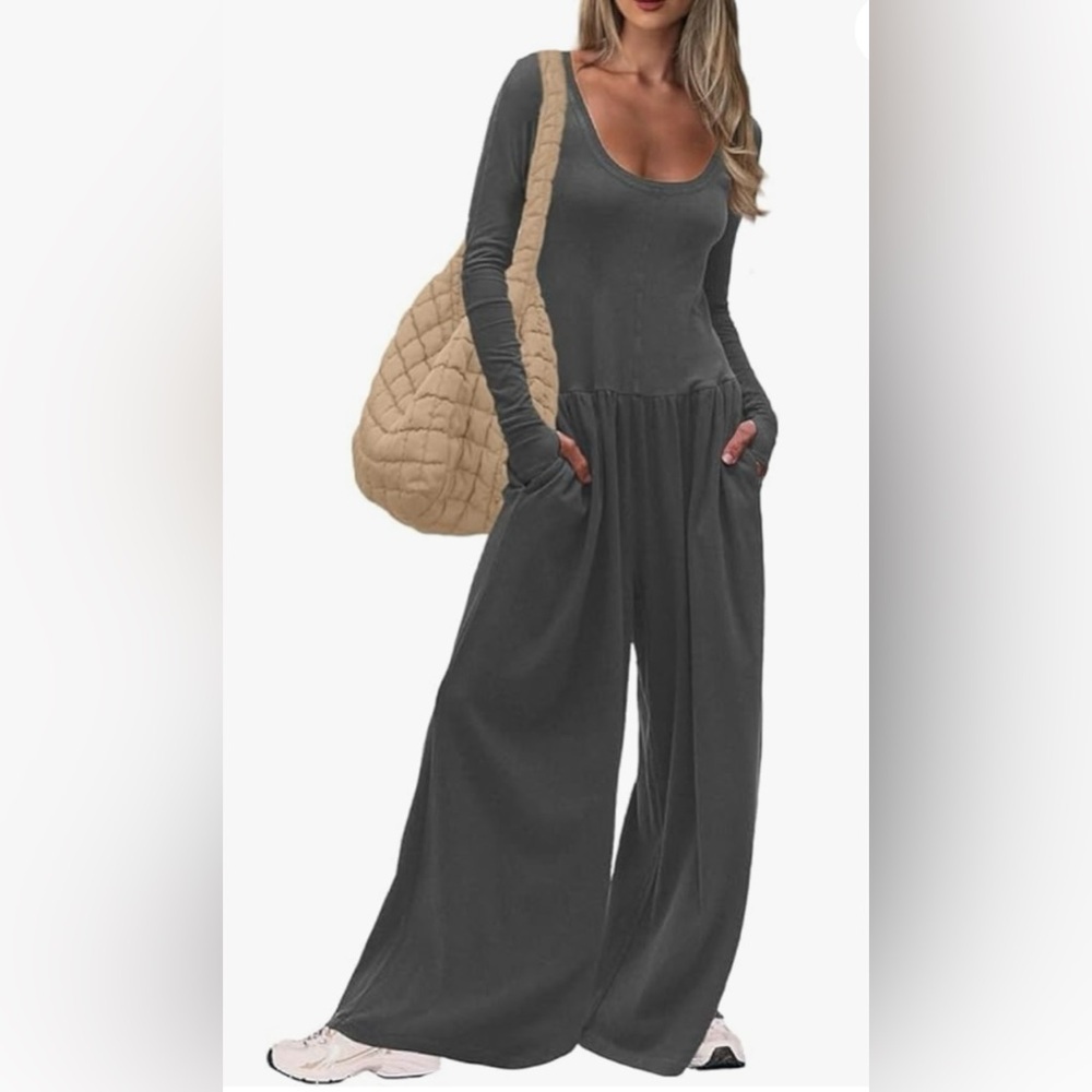 Light Gray Wide Leg Jumpsuit L - Picture 11 of 11